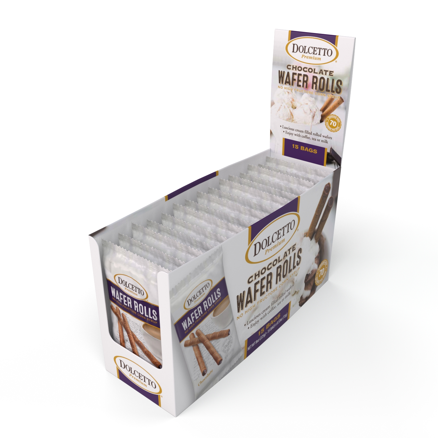 Dolcetto Wafer Rolls - Chocolate (0.53oz Single Serves - 15 per tray)