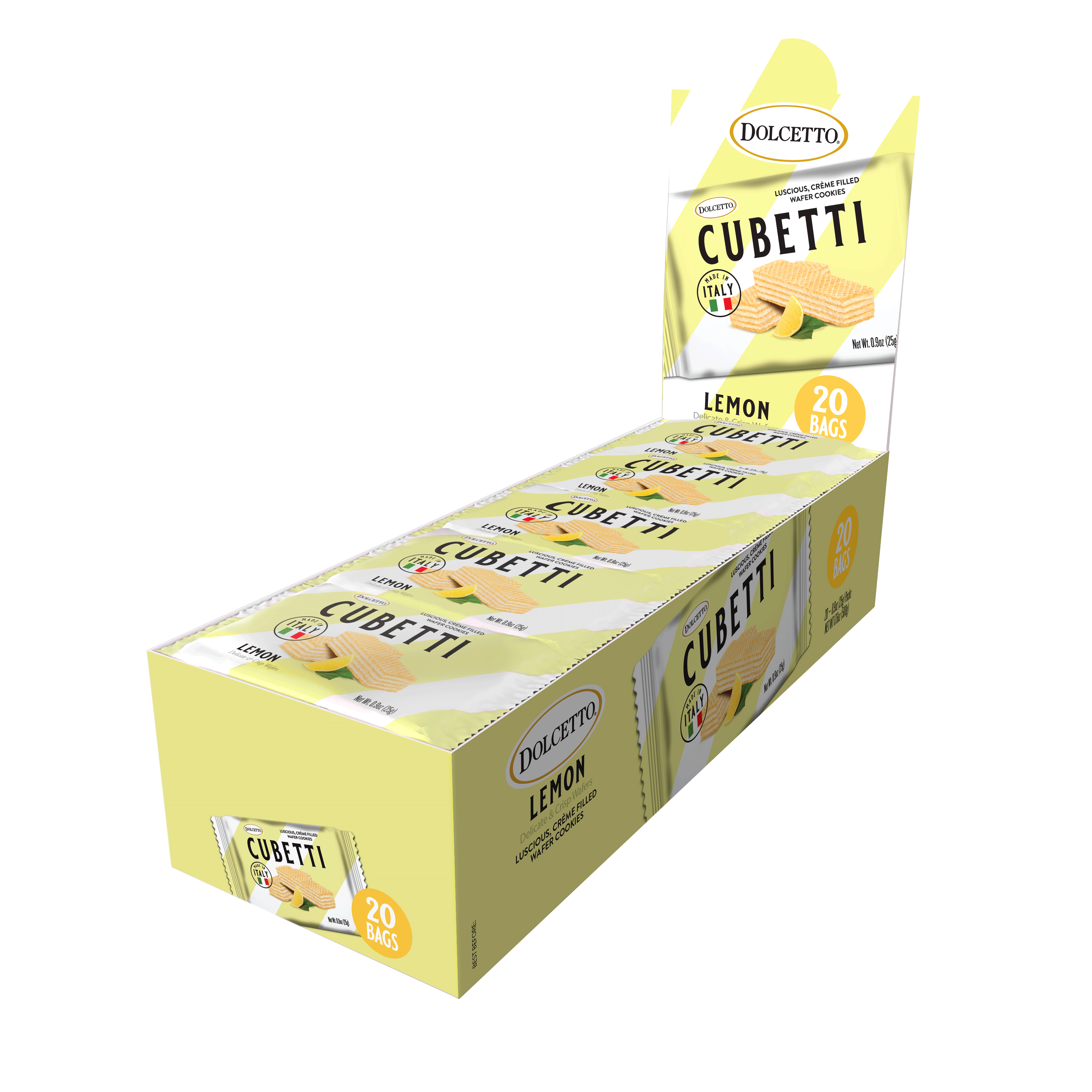 Dolcetto Cubetti Lemon Wafers (0.9oz Single Serves - 20 per Tray x 9 Trays)